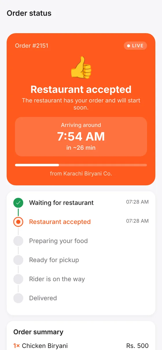Order tracking in the CraveWala app