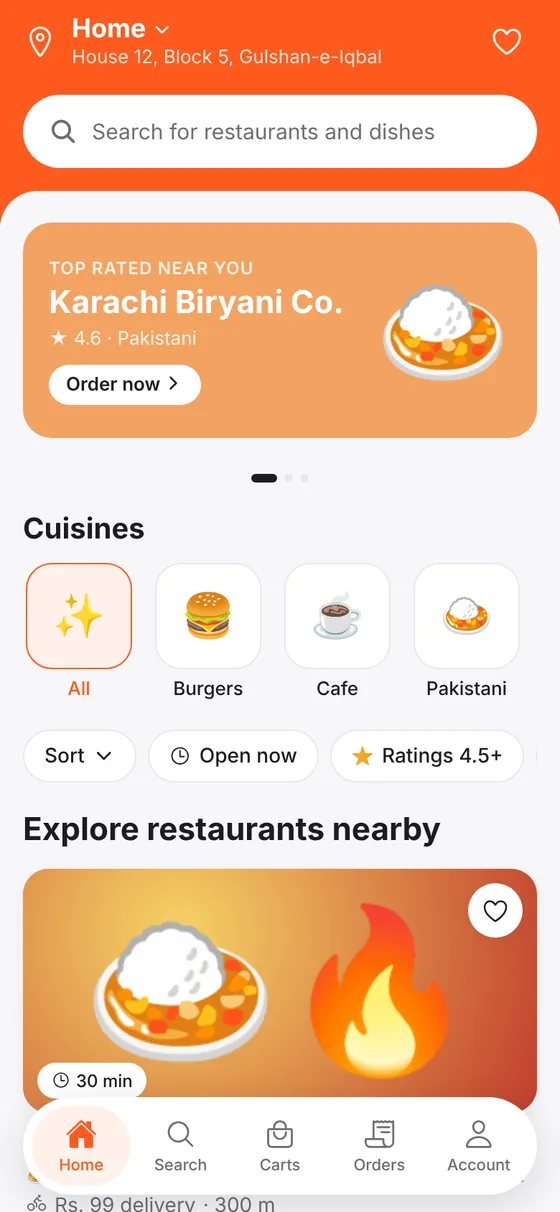The CraveWala app home screen