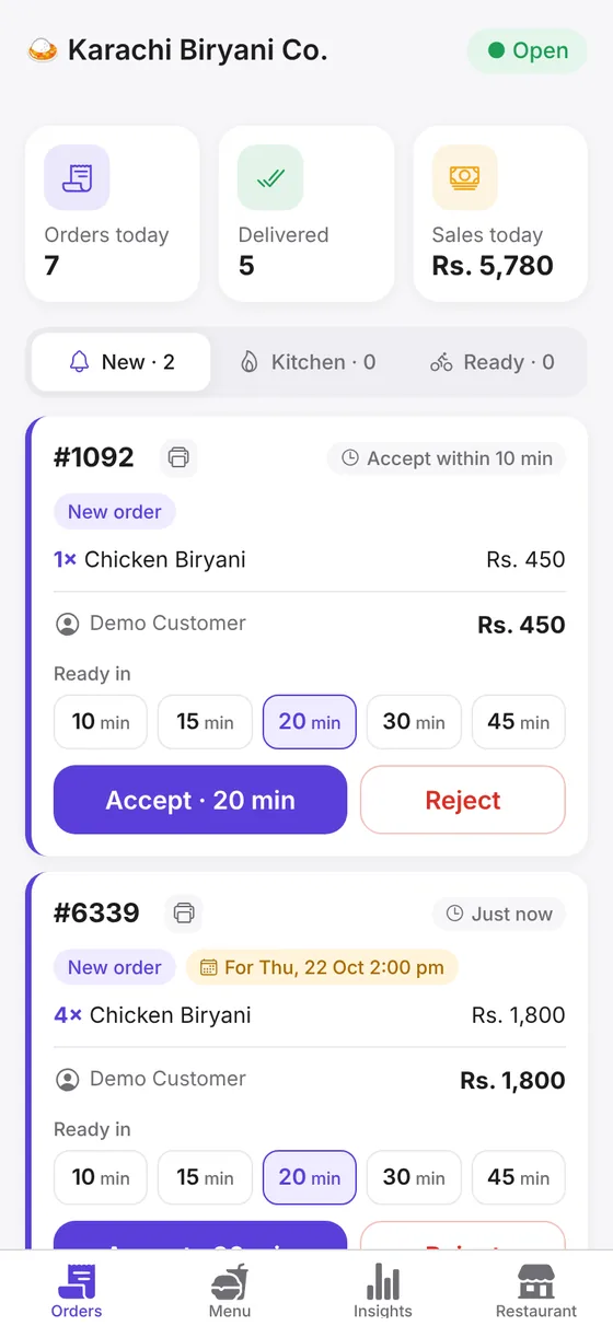 The CraveWala Partner app showing new orders